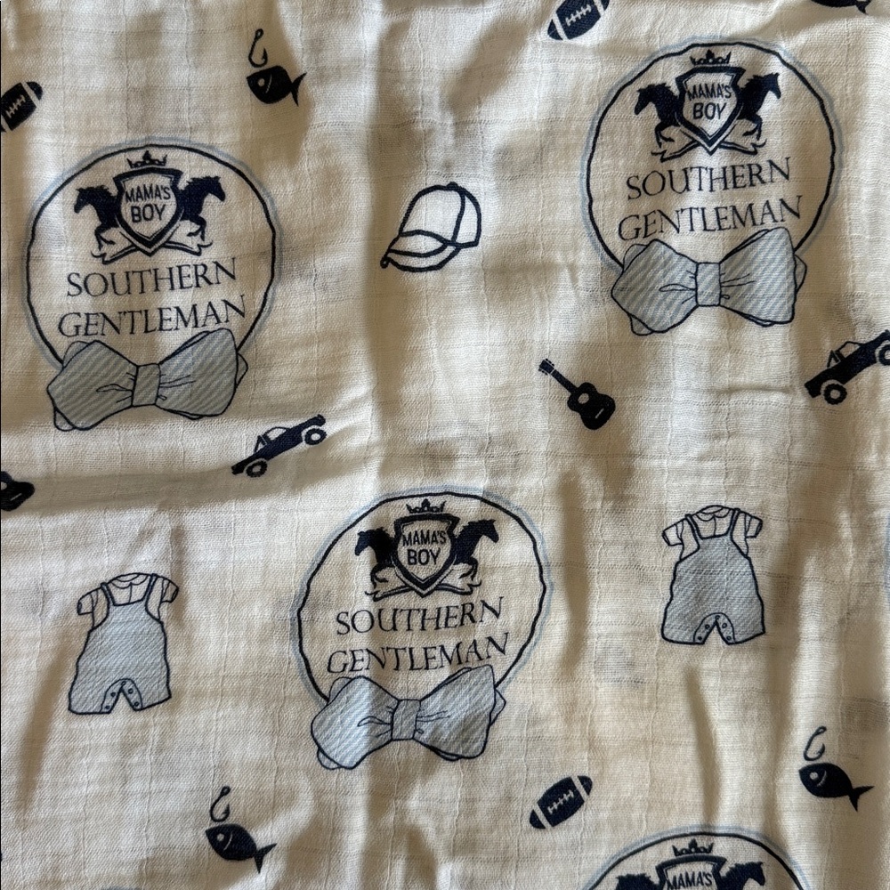 Little Hometown: Muslin Swaddle, Burp Cloth/Bib Combo “Southern Gentleman” NWOT